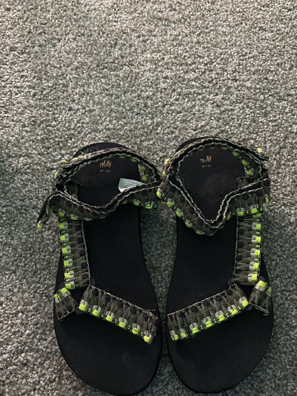 H&M Black Sandals with Neon Green Accent